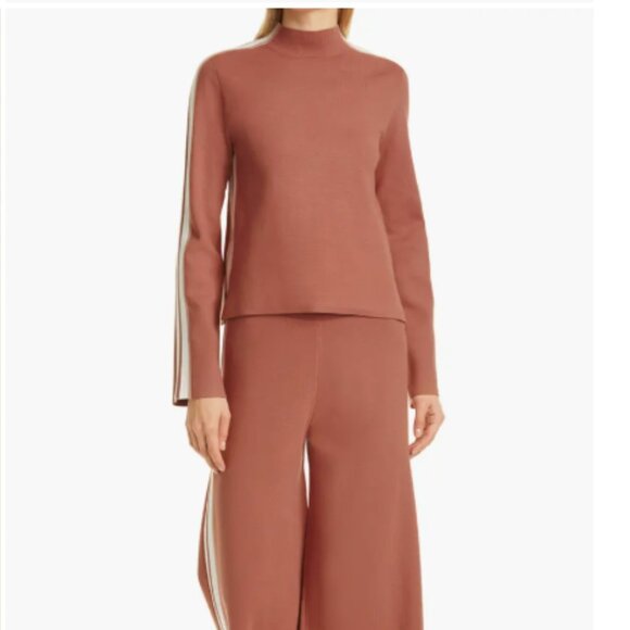 Veronica Beard Retha Sweater Terracotta Mock Neck Side Stripe - Picture 2 of 7